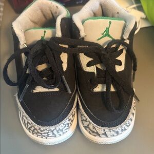Jordan “pine green” 3’s Kids Black and Green Sneakers